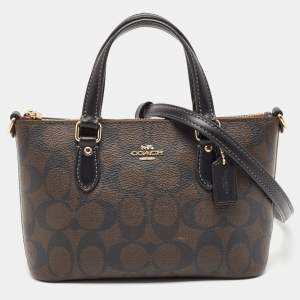 Coach Black/Brown Signature Coated Canvas and Leather Mini Gallery Crossbody Bag