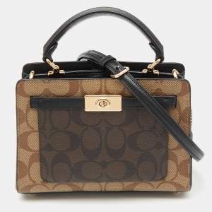 Coach Black/Brown Signature Coated Canvas and Leather Mini Lane Tote