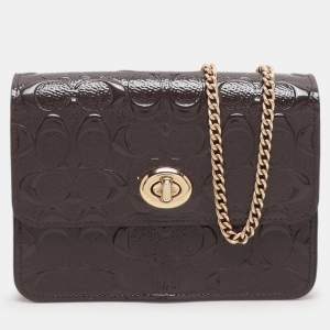 Coach Brown Logo Embossed Patent Leather Bowery Crossbody Bag