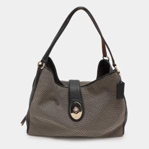 Coach Black/Beige Canvas And Leather Carlyle Shoulder Bag