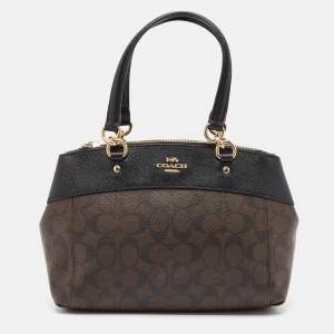 Coach Brown/Black Signature Coated Canvas Mini Brooke Carryall Satchel
