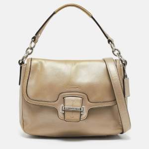 Coach Metallic Beige Leather Taylor Flap Bag