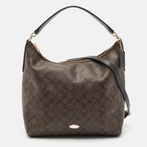 Coach Dark Brown/Black Signature Coated Canvas and Leather Celeste Hobo