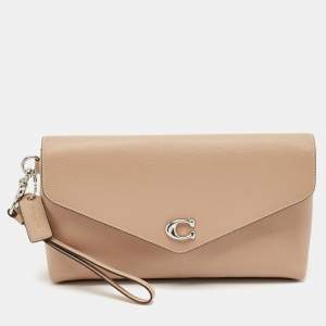 Coach Beige Leather Wyn Wristlet Pouch