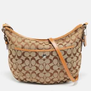 Coach Beige Signature Canvas and Leather Front Pocket Crossbody Bag