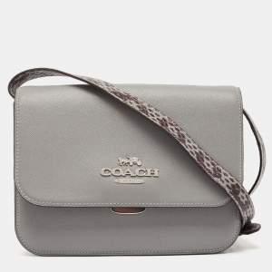 Pre Owned Coach Grey Leather and Python Embossed Leather Brynn Flap Crossbody Bag