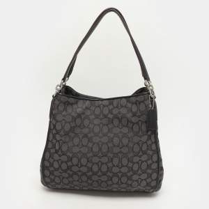 Coach Dark Grey/Black Signature Canvas and Leather Edie Hobo