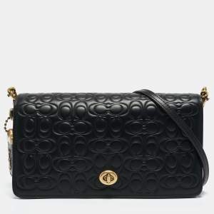 Coach Black Signature Embossed Leather Dinky Crossbody Bag