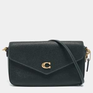 Coach Dark Green Leather Wyn Crossgrain Flap Crossbody Bag
