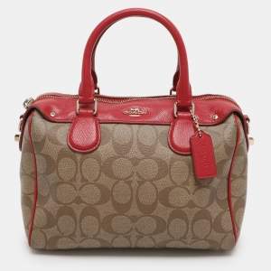Coach Red/Beige Signature Coated Canvas and Leather Mini Bennett Satchel
