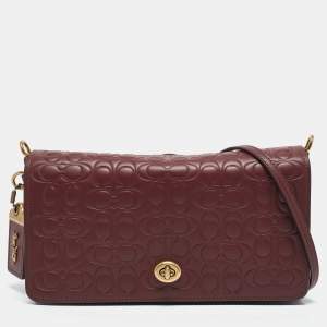 Coach Burgundy Signature Embossed Leather Dinky Crossbody Bag