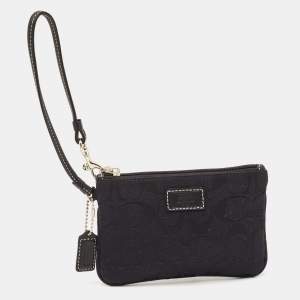 Coach Black Signature Canvas and Leather Wristlet Clutch