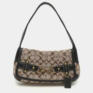 Coach Beige/Black Canvas and Leather Baguette Shoulder Bag