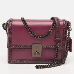 Coach Burgundy Leather and Snakeskin Trim Hutton Shoulder Bag