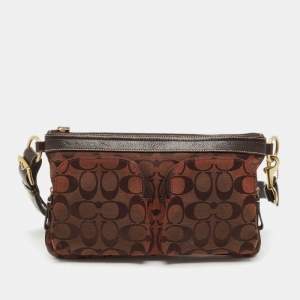 Coach Dark Brown Signature Canvas Double Pocket Waist Bag