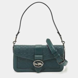Coach Dark Green Signature Embossed Leather Georgie Shoulder Bag