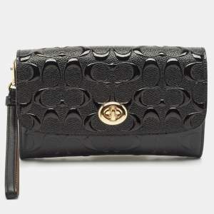 Coach Black Signature Embossed Patent Leather Chain Crossbody Bag