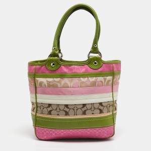 Coach Multicolor Signature Striped Canvas and Leather Tote