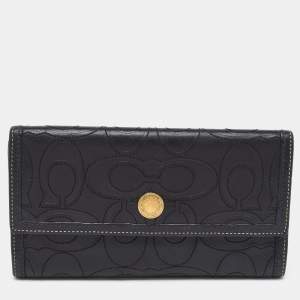 Coach Black Signature Embossed Leather Flap Continental Wallet