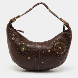 Coach Dark Brown Leather Studded Embellished Hobo