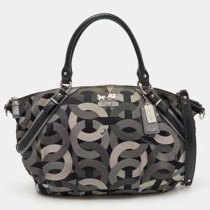 Coach Grey/Black Op Art Canvas and Leather Madison Satchel