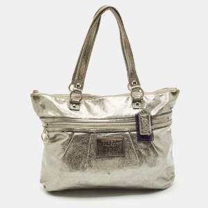 Coach Silver Leather Poppy Glam Tote