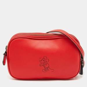 Coach x Disney Mickey Red Leather Double Zip Crossbody Bag