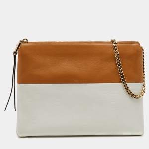 Coach Tan/White Leather Chain Shoulder Bag