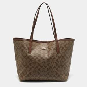 Coach Brown Signature Coated Canvas and Leather City Tote