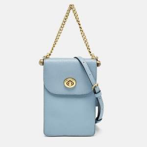 Coach Light Blue Leather Liv Phone Crossbody Bag