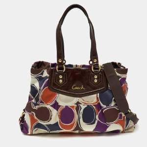 Coach Multicolor Ashley Logo Scarf Print Satin and Patent Leather Tote