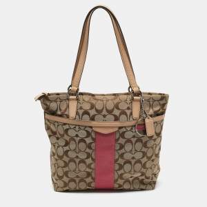 Coach Beige Signature Canvas and Leather Top Zip Tote 