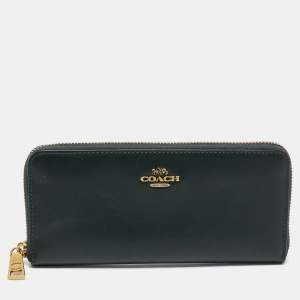 Coach Dark Green Leather Accordion Zip Around Wallet