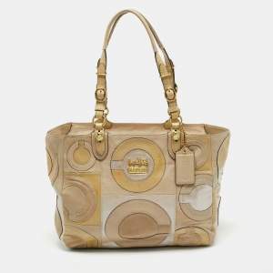 Coach Beige Mix Leather Mia Inlaid C Tote
