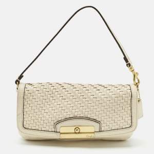 Coach White Woven Leather Kristin Clutch Bag