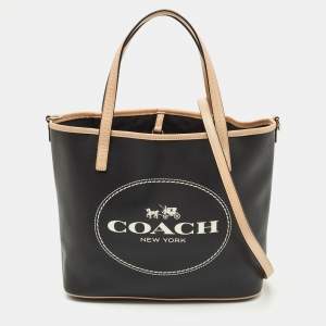 Coach Black/Tan Coated Canvas Small Metro Horse Carriage Shopper Tote