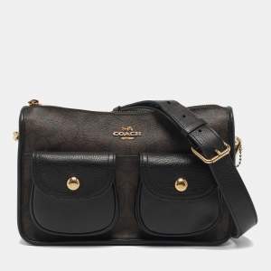 Coach Black/Brown Signature Coated Canvas and Leather Pennie Crossbody Bag