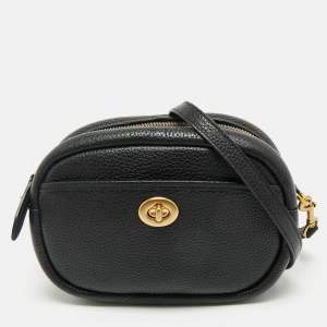 Coach Black Pebble Leather Camera Crossbody Bag