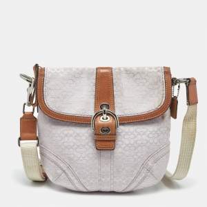 Pre Owned Coach Lavender Logo Jacquard Canvas Soho Swing Crossbody Bag