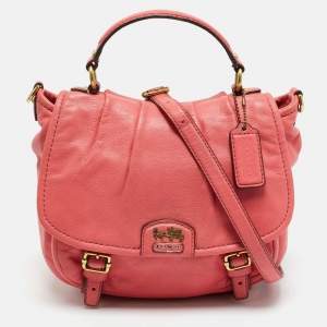 Pre Owned Coach Coral Pink Leather Madison Anabelle Crossbody Bag