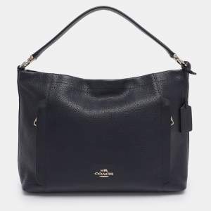 Pre Owned Coach Navy Blue Grained Leather Large Scout Hobo