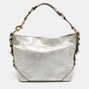 Pre Owned Coach Silver Leather Carly Hobo