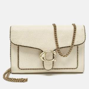 Pre Owned Coach Ivory Leather Tabby Chain Clutch with Bedchain