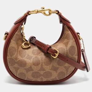 Pre Owned Coach Brown/Beige Signature Coated Canvas Jonie Crossbody Bag
