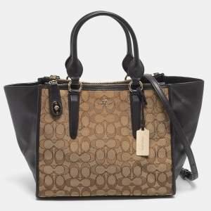 Pre Owned Coach Brown/Beige Signature Canvas and Leather Crosby Carryall Satchel
