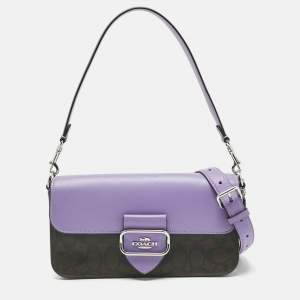 Pre Owned Coach Purple/Brown Signature Coated Canvas and Leather Morgan Crossbody Bag