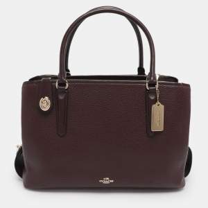 Pre Owned Coach Burgundy Leather Brooklyn Carryall Satchel
