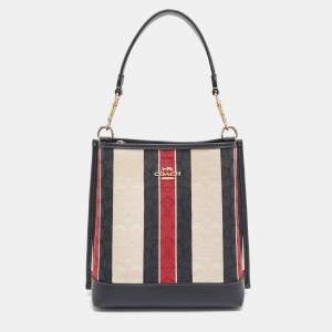 مملوكة مسبقًا Coach Multicolor Stripe Canvas and Leather Mollie Bucket Bag