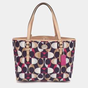Pre Owned Coach Multicolor Leather and Satin Peyton C Tote