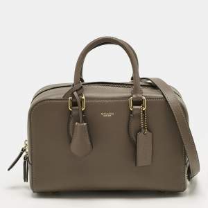 Pre Owned Coach Dark Beige Leather Bowery Satchel
